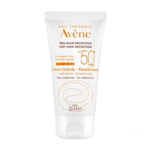 AVENE CRÈME MINÉRALE SPF50+ AVENE L'ecran solaire minérale Sans filtre chimique, Sans parfum, Très haute protection solaire de la peau intolérante du visage, Très large protection UVB-UVA Photostable, Très résistant à l’eau,Texture riche et oncteuse