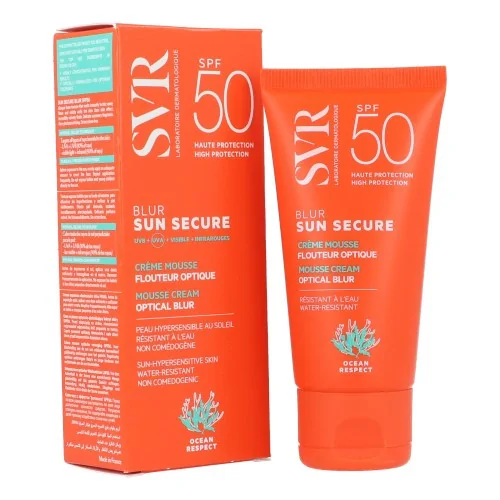 SVR SUN SECURE SPF50 BLUR 50ML SUN Blur est un soin 2en1 base de maquillage et protection solaire, qui convient à tous les types de peaux.