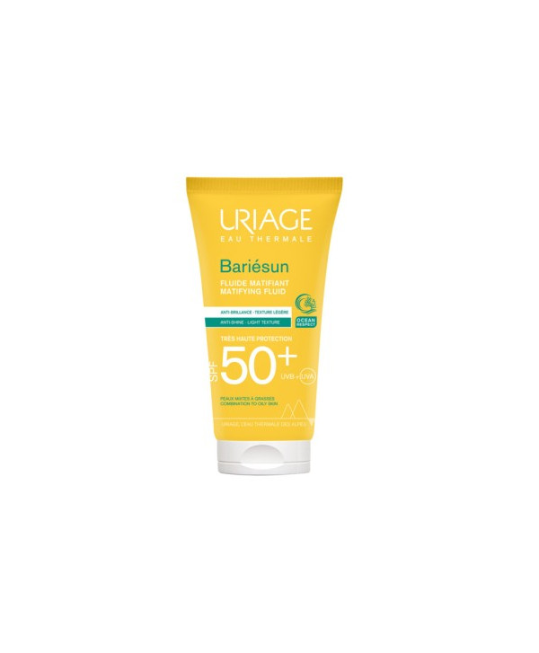 URIAGE ECRAN 50+ BARIESUN MAT FLUID INVIS 50ML développé pour les peaux mixtes à grasses, un effet anti- brillance, une absorption rapide.