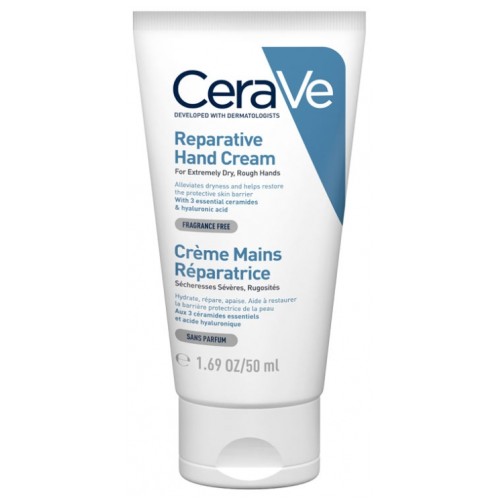 cerave crème mains réparatrice 50 ml est une crème protectrice hydratante et apaisante pour la sécheresse sévères des mains.