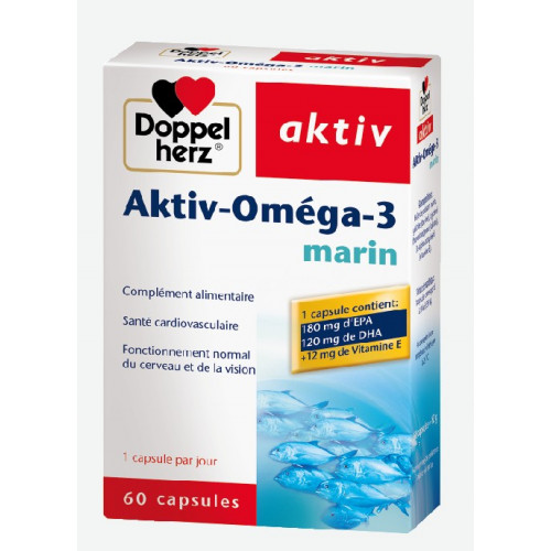 AKTIV OMEGA 3 MARIN 60 CAPSULES contiennent 1000 mg d’huile de poisson de pureté exceptionnelle et apportent également de la vitamine E pour une bonne santé