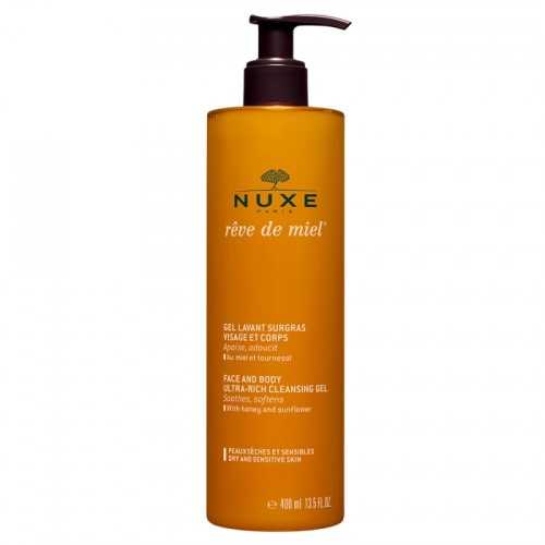 NUXE REVE DE MIEL GEL LAVANT SURGRAS VISAGE ET CORPS 400ML : Ce gel surgras sans savon nettoie le visage et le corps sans dessécher la peau et apaise