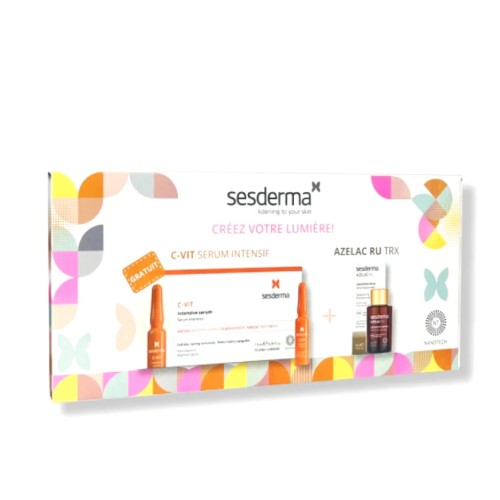 Le coffret sesderma est composé de Sesderma Azelac RU Liposomal sérum 30 ML et SESDERMA C VIT Intensive sérum Ampoules 1,5 ML X 5 OFFERTS