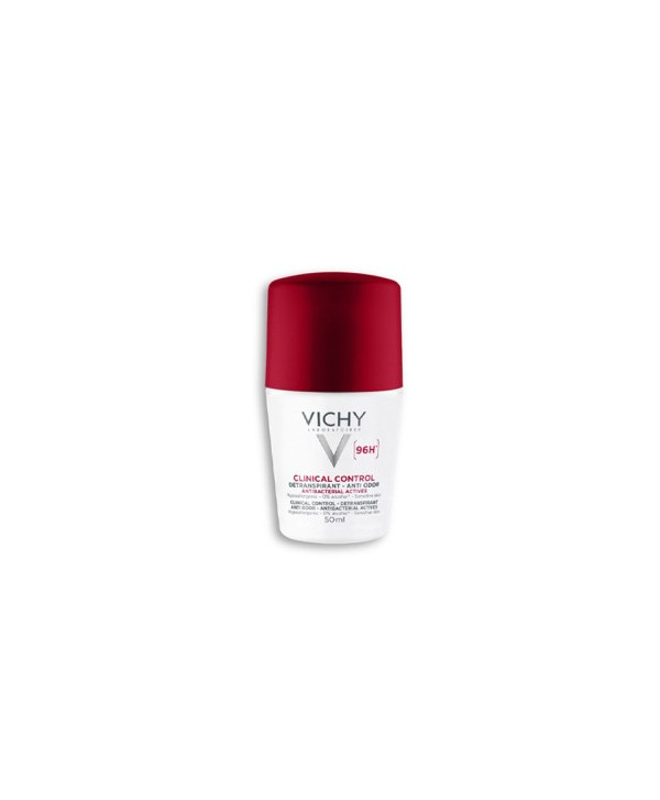 VICHY DEODORANT CLINICAL CONTROL 96H associe une tenue longue durée à une action anti-odeurs et anti-humidité grâce au zinc purifiant et antibactérien