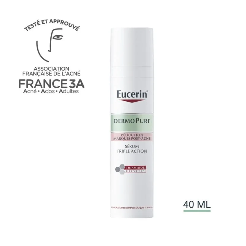 EUCERIN DermoPure Sérum Triple Action 40ML aide à atténuer les marques et imperfections et la brillance de la peau tout en douceur.