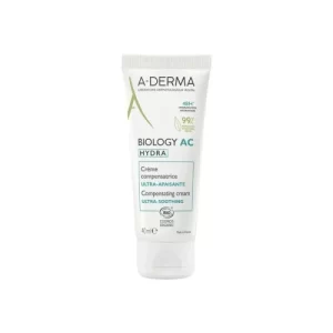 Soin hydratant dermatologique certifié bio pour compenser l'effet desséchant des traitements des peaux à tendance acnéique. Apaise les boutons et les rougeurs