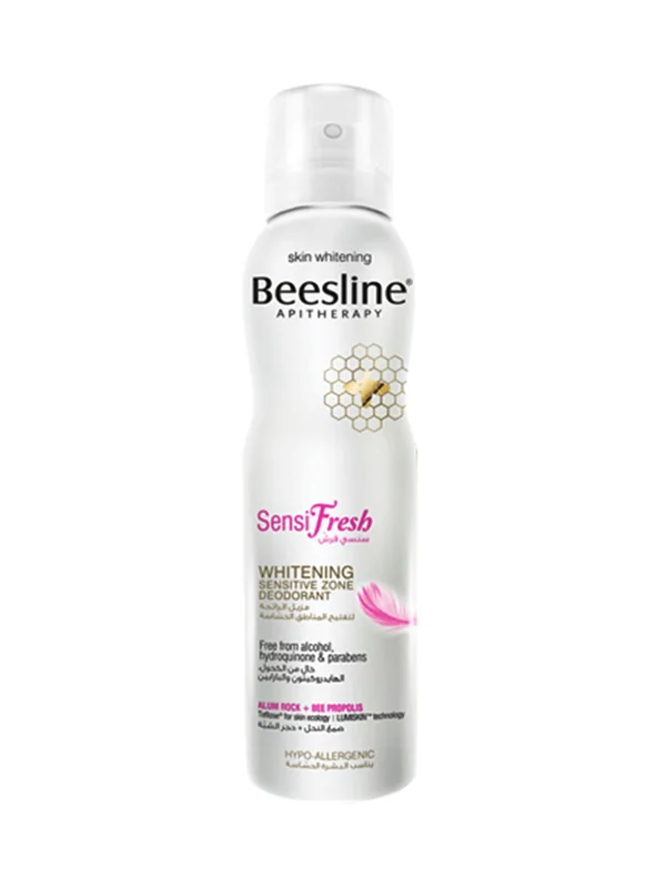 BEESLINE SENSIFRESH Deodorant Eclaircissant Intime est un déodorant hygiénique doux pour la peau pour les zones intimes pour contrôler les bactéries responsables des odeurs, unifier le teint, absorber l'humidité et apaiser la peau sensible.