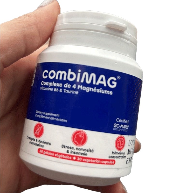 COMBIMAG complexe 4 magnesium vit b6/taurine b30 est un complément alimentaire spécialement formulé pour soutenir le bien-être général en associant du magnésium, de la vitamine B6 et de la taurine. Ce complexe est conçu pour favoriser la détente musculaire, soutenir le système nerveux et maintenir un équilibre optimal des électrolytes dans l’organisme.